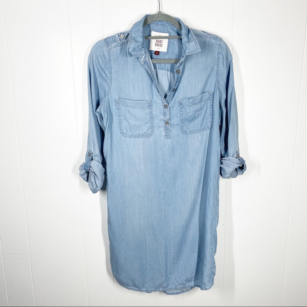 SO Chambray Long Sleeve Shirt Dress Medium